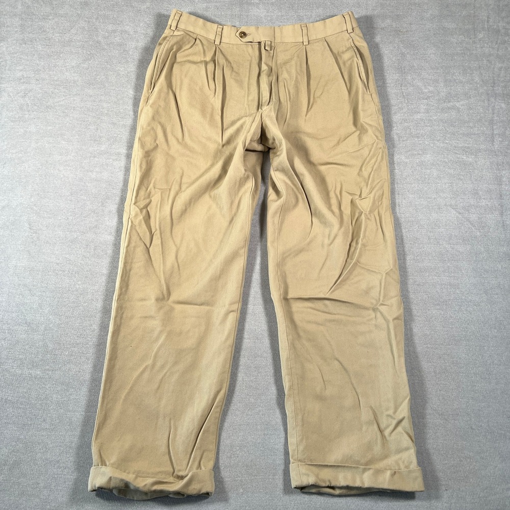 Tommy Hilfiger Classic American Tailored Pleated Trousers Mens 33x28 Tan Wool